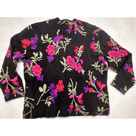 Appleseeds Women XL Sweater Graphic Floral Narrow V Neck Viscose Bright Soft - Picture 7 of 7